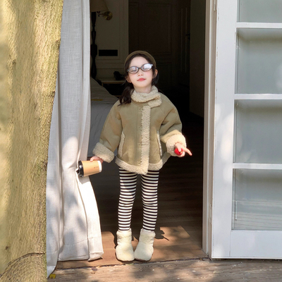 女童加厚皮毛一体外套秋冬装2025