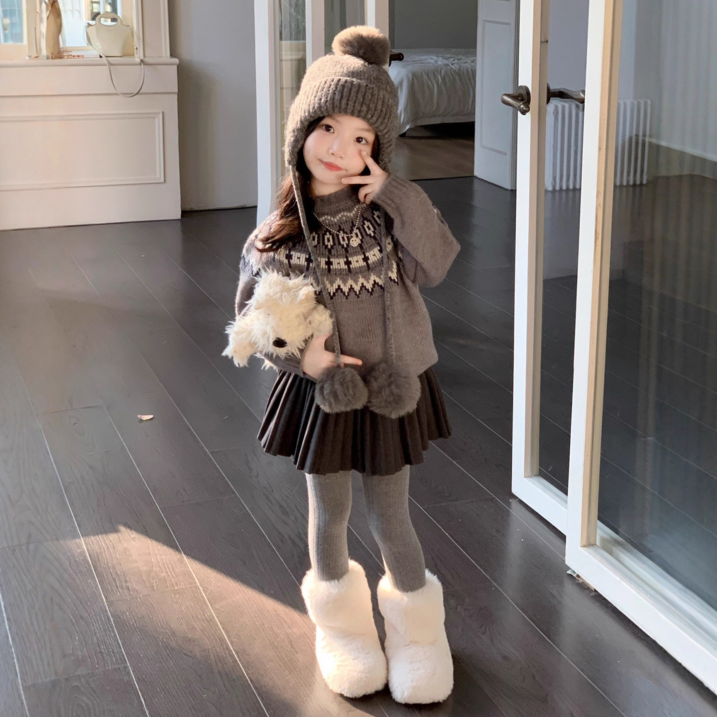 女童2025秋冬新款毛衣加厚百褶裙