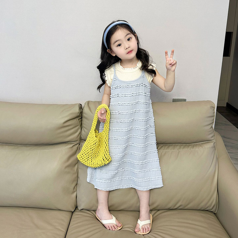 春夏款童装韩版女童蓝色吊带裙洋气木耳边背心舒适度假连衣裙T恤,童装/婴儿装/亲子装,连衣裙,淘宝优惠券,粉丝福利购,淘宝优惠卷