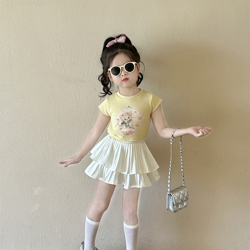 女童绑带印花T恤2025夏季新款潮