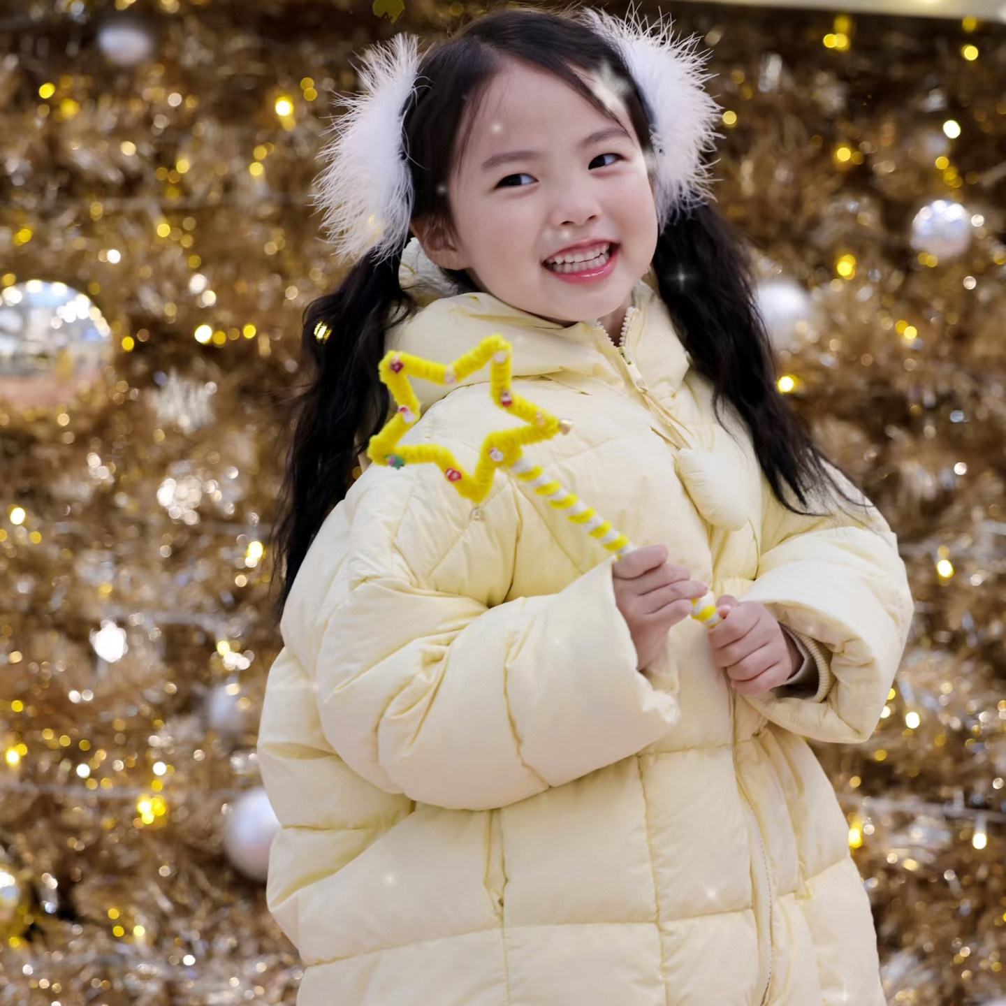 女童中长款零下御寒保暖白鸭绒羽绒服纯色球球三防外套洋气保暖潮