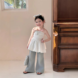 女童褶皱设计感抹胸背心洋气花苞裙摆上衣牛仔裤 童装 新款 夏季