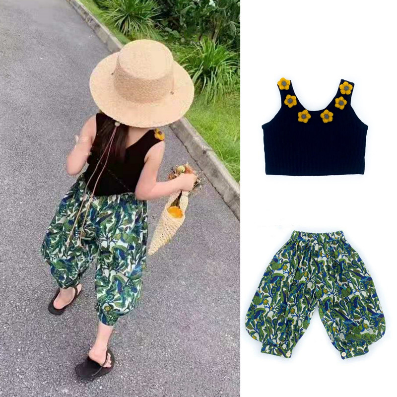 绿色碎花凉快灯笼裤防蚊裤背心