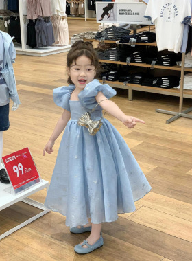 法式女童2026夏季新款小众气质高级感蓝色公主裙女宝宝生日礼服裙