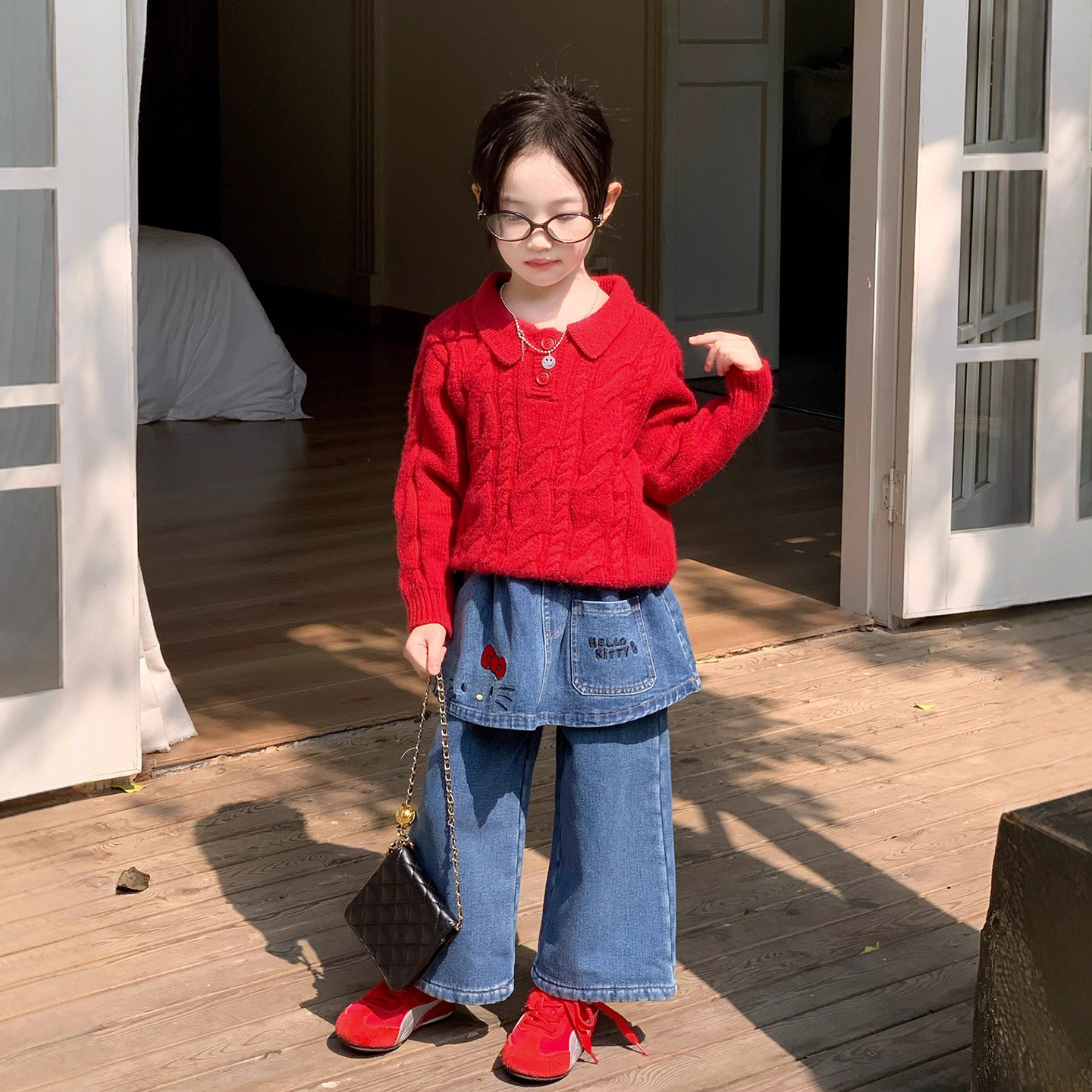 女童洋气毛衣宝宝加绒牛仔裤时髦