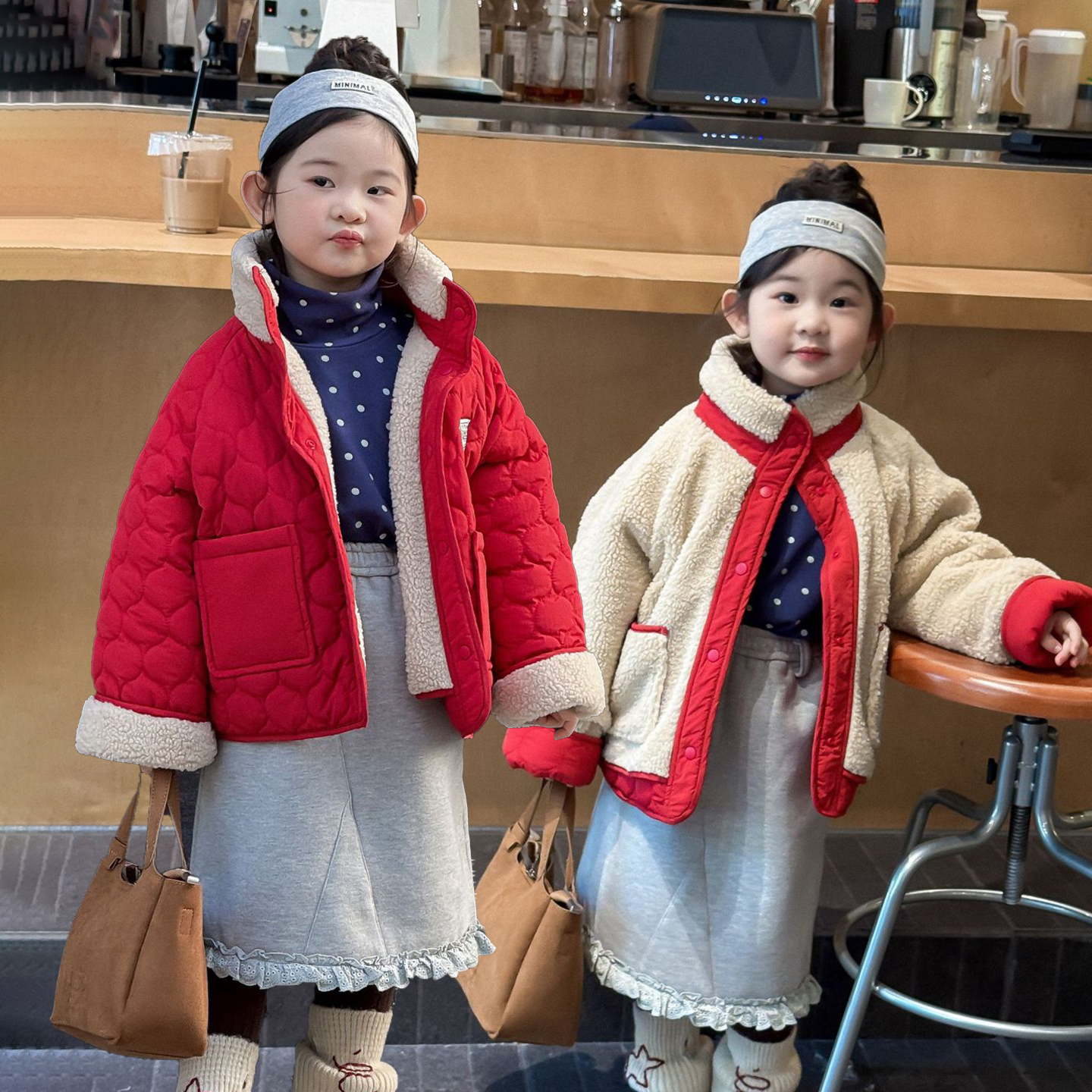 女童双面穿棉服外套秋冬款2025儿童洋气冬季加绒加厚宝宝冬装上衣