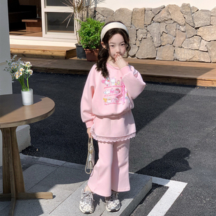 女童卫衣裤裙套装春秋新款儿童甜美卡通公主风两件套上衣屁帘裤子