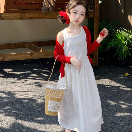 女童春秋公主裙针织开衫连衣裙