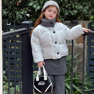 女童短款棉衣外套针织领拼接冬季韩系保暖面包服儿童立领加厚棉服