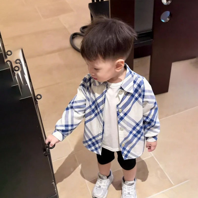 儿童衬衫男童长袖秋季2026新款男宝痞帅风洋气藏蓝色外套男宝上衣