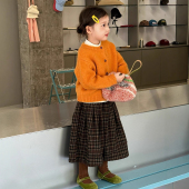 女孩外套裤 童装 儿童细毛线橘色开衫 秋冬2026新款 子 女童毛衣针织衫