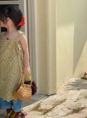 夏季 韩版女童镂空刺绣吊带裙子 女童连衣裙