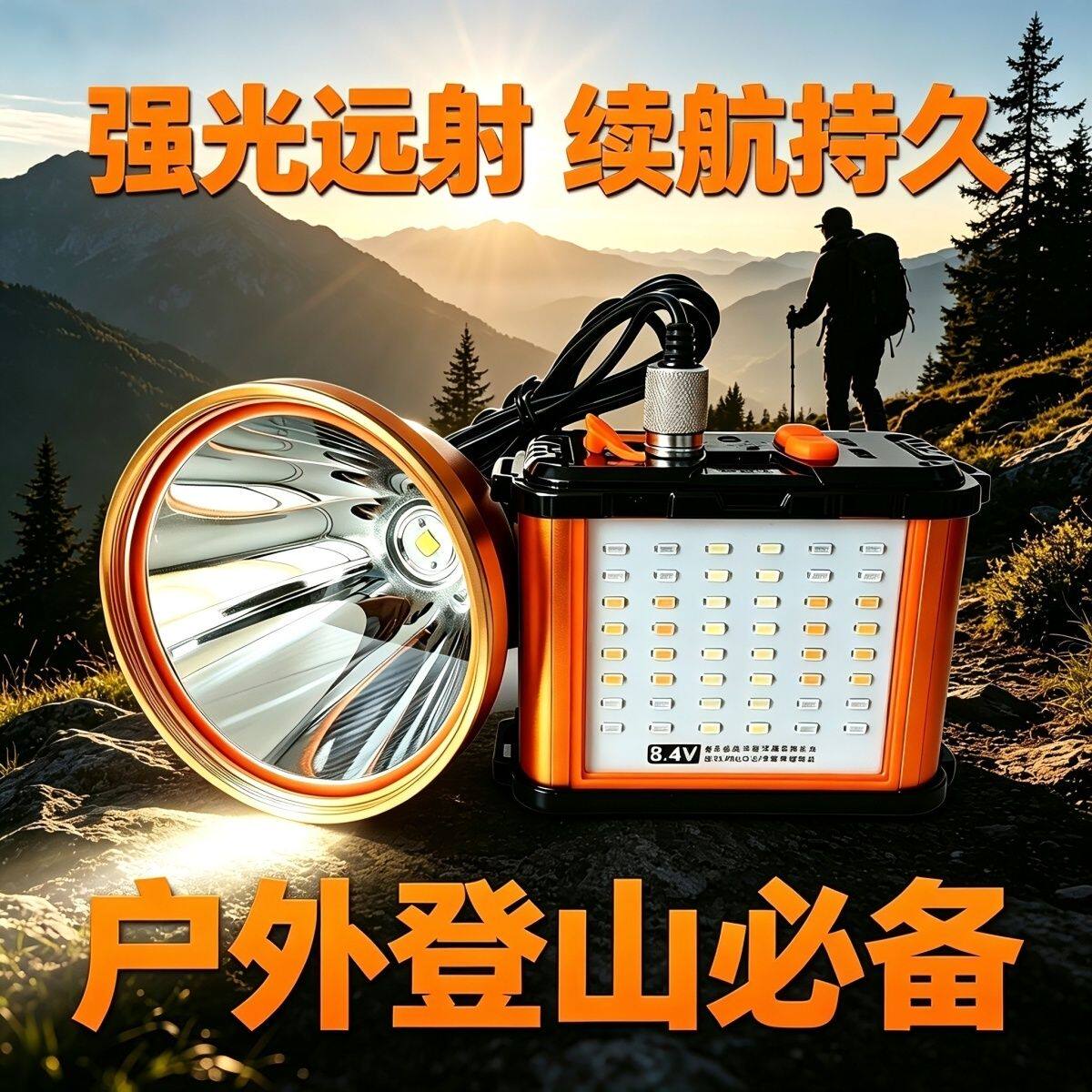 锂电池背带式强光头灯超亮远射户外登山持久续航黄光照鱼灯头戴式