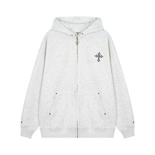 复古十字架印花连帽卫衣女秋冬新款 RHBSW美式 宽松慵懒风上衣