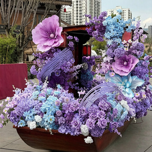 仿真花船摇橹船巡花船景区打卡拍照装饰花莫奈花园美陈道具插花