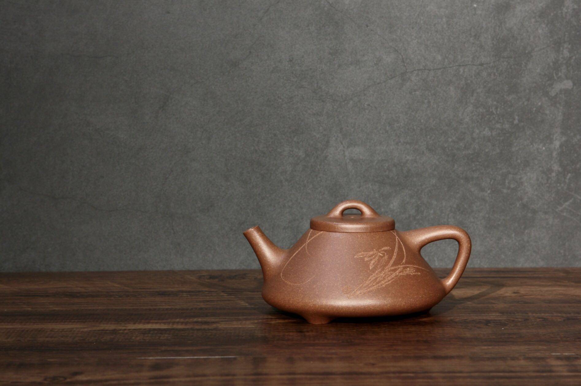 拙雅堂 谢杰 老段泥 子冶石瓢 陆逸舟刻绘 纯全手工紫砂壶 270c