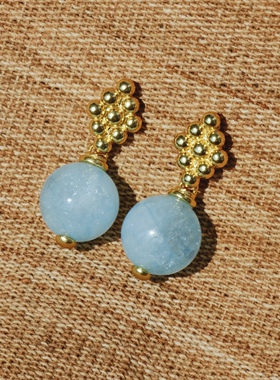 《昂蒂布的午后》小众设计海蓝宝吊坠耳饰浪漫度假风金珠水晶耳夹