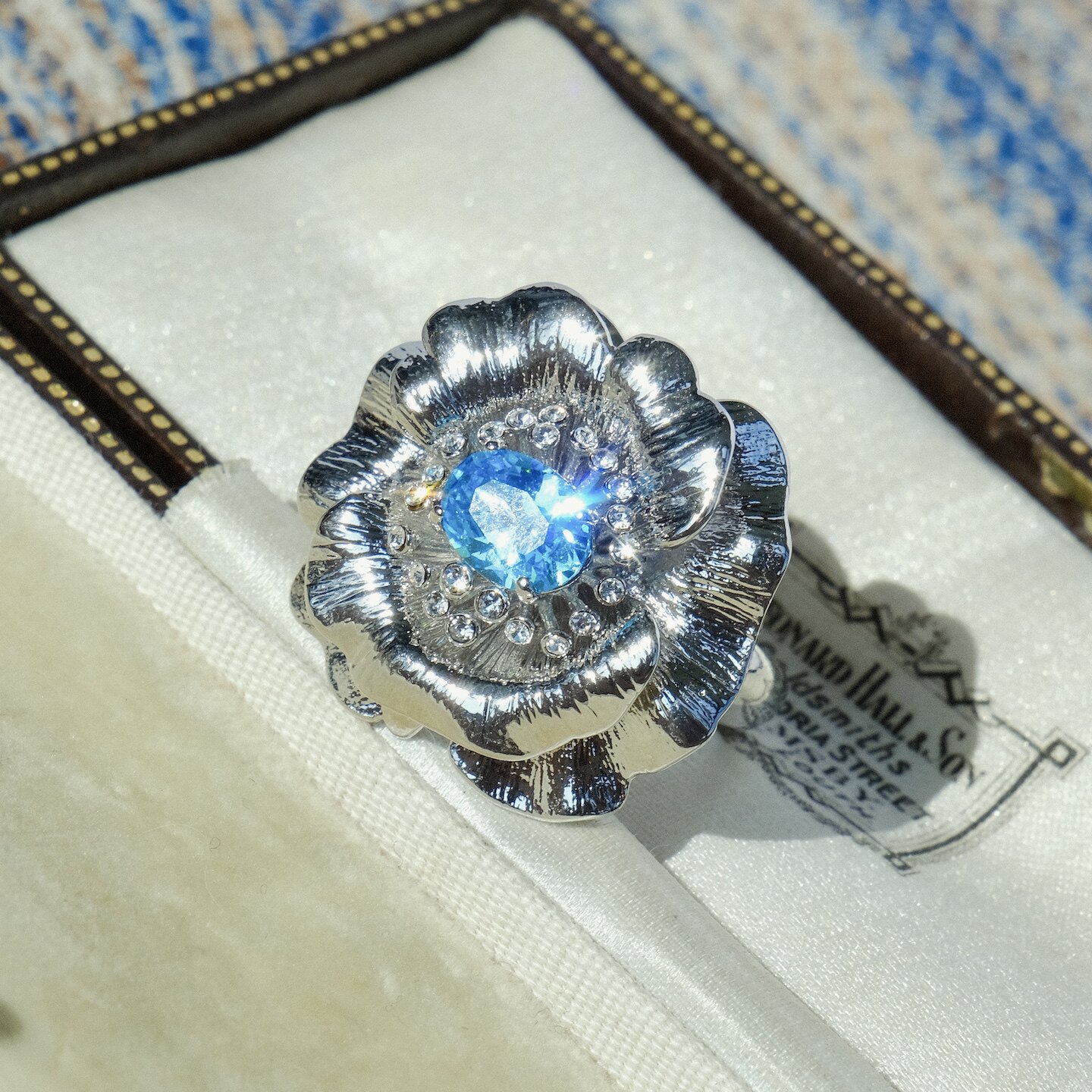 古董线《银汐蔷薇》vintage拉丝手作花朵戒指 复古艺术感7码戒圈