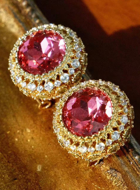 古董线《绝代艳后》布契@提复刻粉宝石耳饰 蜡镶锆石洛可可宫廷风