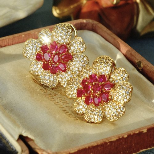 法国1980s珠宝感复古花朵耳饰