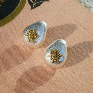 星形符号复古耳夹 布契@提古董复刻水滴形拉丝纹耳饰 六芒星