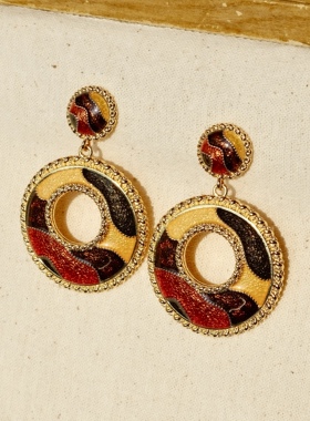 《日落之丘》手绘珐琅大地色系吊坠圆环耳饰秋冬存在感港风复古