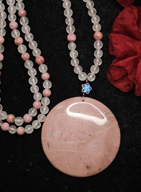 天然蔷薇辉圆牌吊坠毛衣链项链复古气质个性手工饰品默认微瑕疵