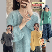 圆领V领 秋冬宽松慵懒感毛衣 午后阳光 花线混纱拉毛