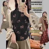 筒领全开襟 马甲旗袍套装 20s经典 内搭针织倒大袖 萱草游狗图