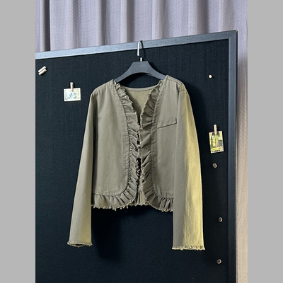 乔丢丢流浪风木耳毛边西装开衫