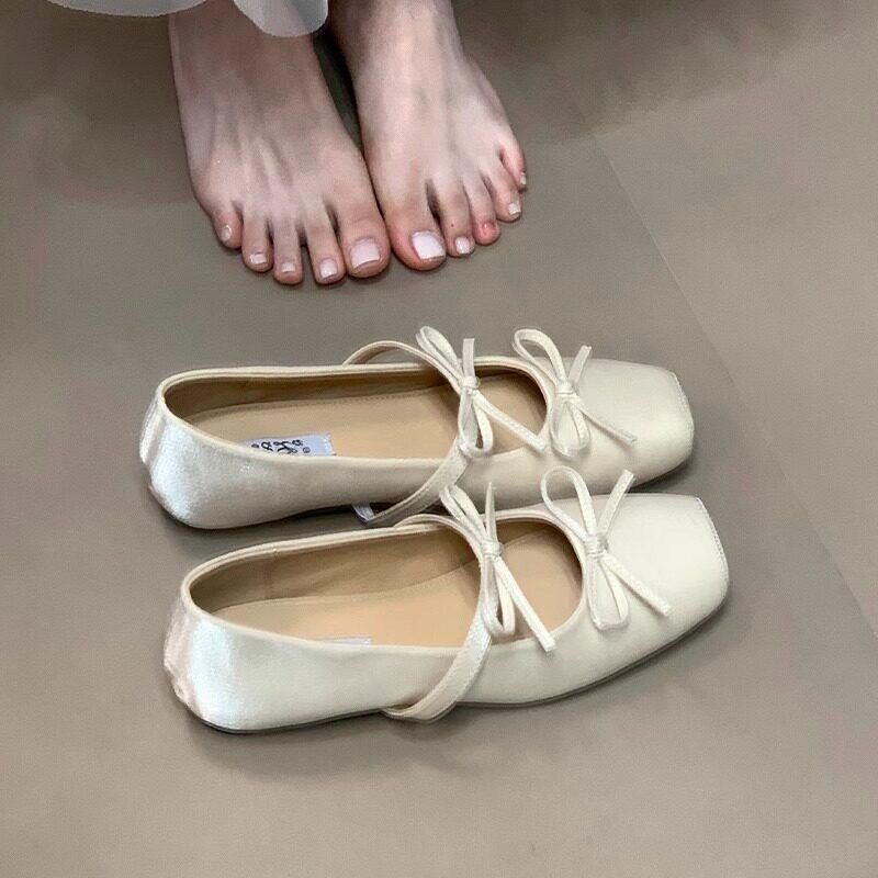 增高蝴蝶结方头芭蕾舞鞋浅口单鞋女2026夏季新款仙女温柔玛丽珍鞋