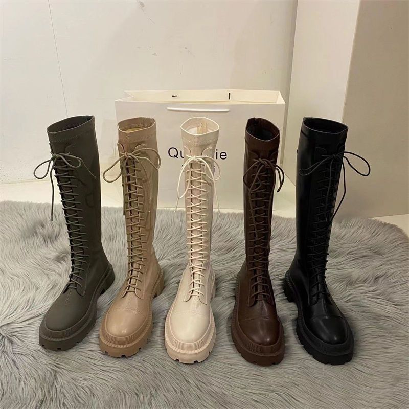 白色长筒长靴女鞋2025年新款秋冬季加绒卡其色中筒小个子骑士靴子