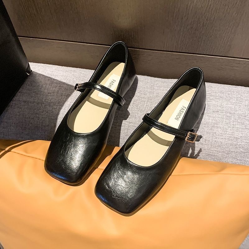 2025春季新款奶奶鞋法式方头浅口单鞋女晚风温柔鞋软底玛丽珍皮鞋