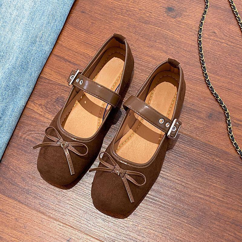 法式复古方头女士单鞋2026春夏季新款气质甜美皮带扣蝴蝶结奶奶鞋