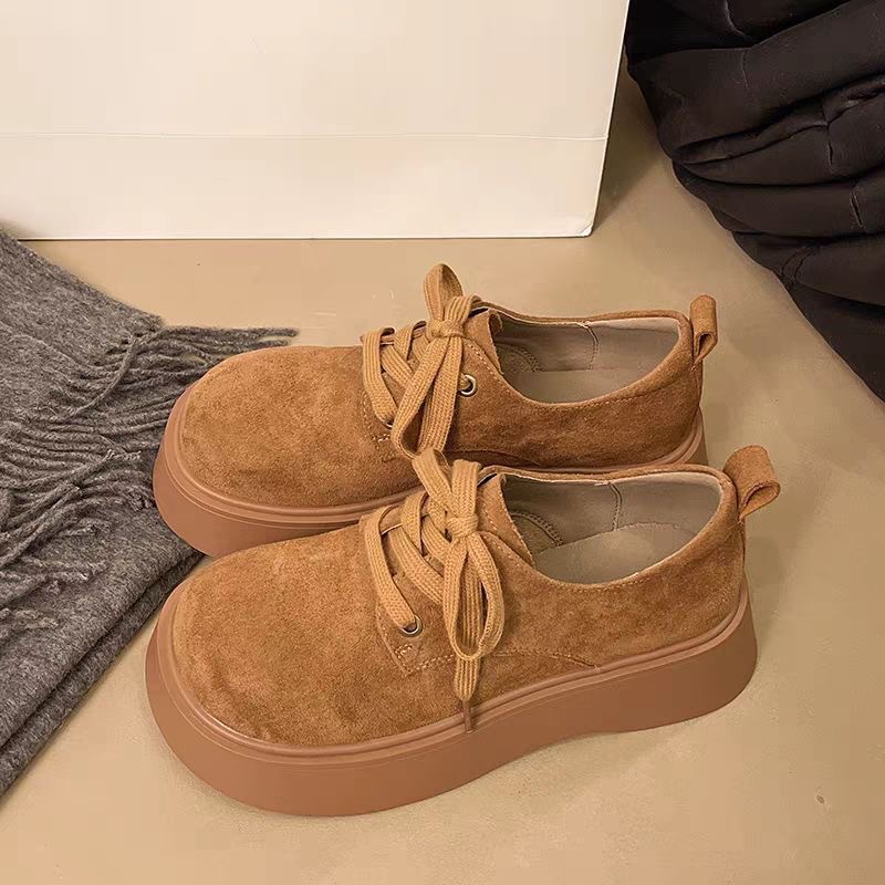 2025新款春秋季英伦风厚底增高勃肯鞋女磨砂复古乐福鞋小个子单鞋