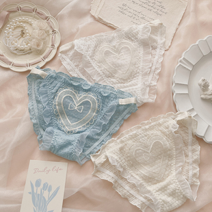 纯欲 高开叉爱心刺绣性感女生内裤 心动回忆录 泡泡蕾丝甜美三角裤