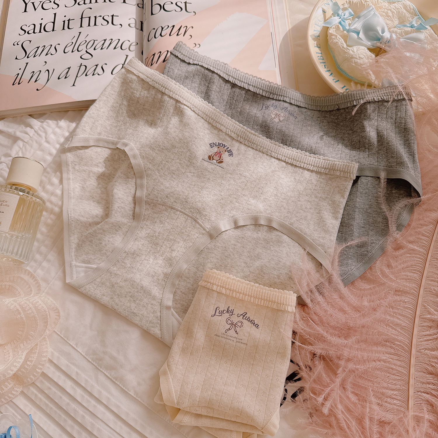 泡芙小熊~蝴蝶结A类婴儿棉内裤10A抑菌加长裆女韩系少女软糯短裤