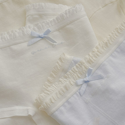 miu系芭蕾风~A类婴儿棉7A抑菌加长裆温柔蝴蝶结甜美棉内裤女