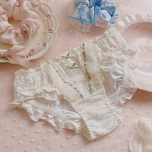 女 性感蝴蝶结系带****蕾丝内裤 森林奶油系 纯欲少女蝴蝶结三角裤