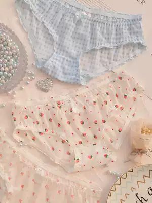 4-pack Japanese panties girls sweet and breathable strawberry mesh low-waist briefs sexy bow shorts women