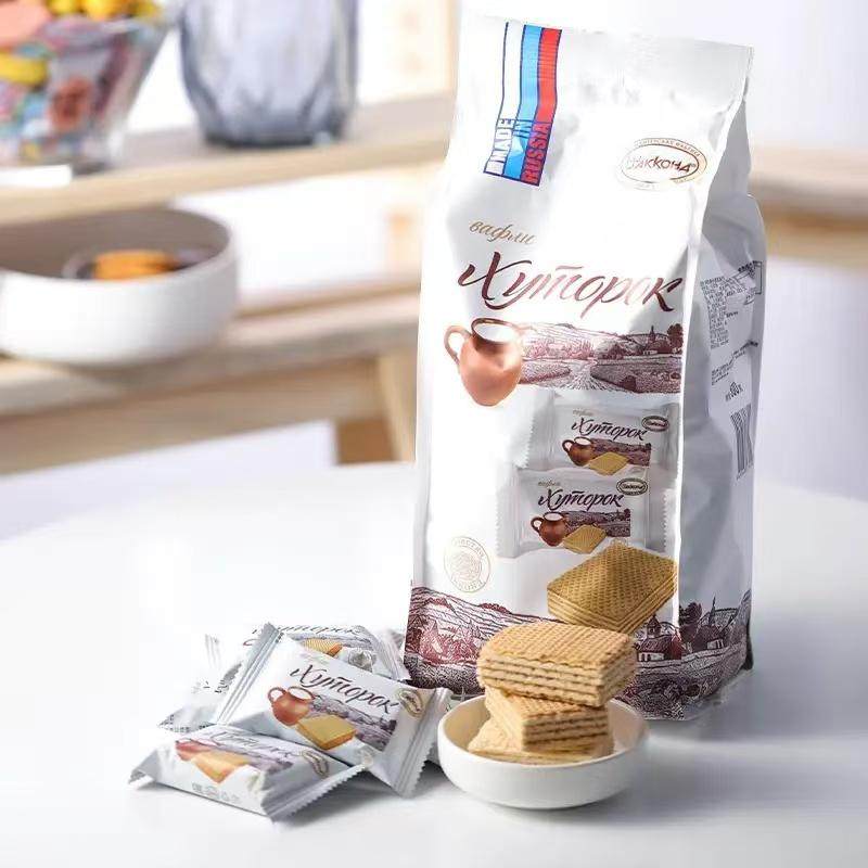 俄罗斯进口阿孔特小农庄牛奶味威化饼干408克/袋 休闲零食甜点心