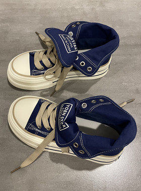 七七主人家 原创设计感高帮帆布鞋女秋季学院百搭爆款鞋子女ins风