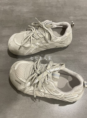 七七主人家 双绑带流行复古鞋子女2026春夏季菱格网面透气板鞋
