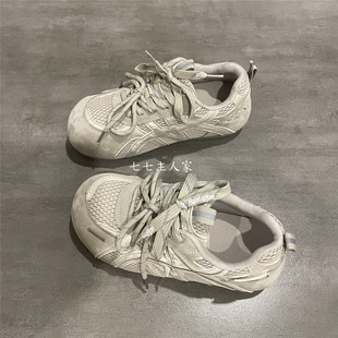 菱格网面透气板鞋 子女2026春夏季 双绑带流行复古鞋 七七主人家