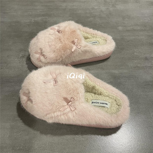 七七主人家 粉色棉鞋2024秋冬季新款保暖毛绒棉拖鞋女居家毛毛鞋
