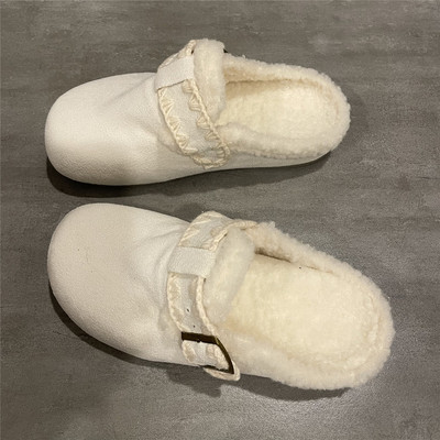 七七主人家 加绒勃肯鞋女秋冬季保暖半拖简约时尚休闲毛绒棉鞋女