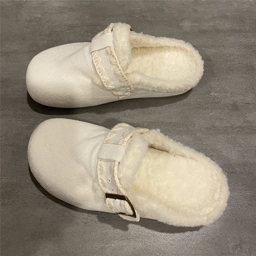 七七主人家 加绒勃肯鞋女秋冬季保暖半拖简约时尚休闲毛绒棉鞋女