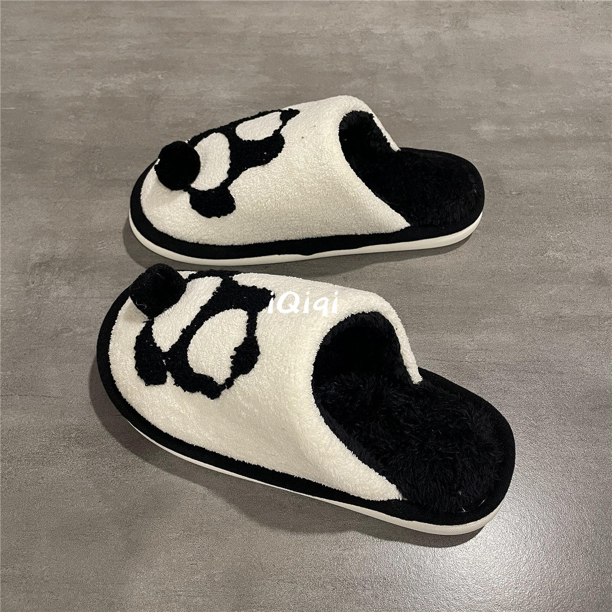 七七主人家 熊猫棉拖鞋女2024秋冬季居家毛绒棉鞋简约百搭毛毛鞋