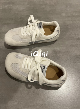 七七主人家 灰色德训鞋女款夏季网面透气鞋子女平底休闲板鞋ins潮