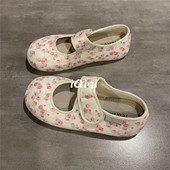 休闲玛丽珍鞋 七七主人家 2025夏季 女款 圆头粉色可爱碎花平底单鞋